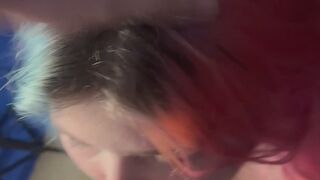 Puke slut gags and throats cock