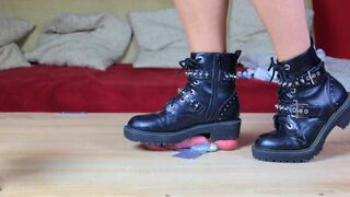 Boots and cute pink Socks CBT cock trampling on cockbox , amateur femdom Jozi trample
