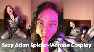 Sexy Asian Spider-Woman Cosplay Sucks Cock and Rides Dildo