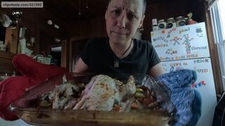 Slurping Leftover Chicken and Soda Burps- GLIMMER devours a roasted chicken and veggies with hands and soda burps, mouth, split tongue, slurp, messy, greasy, moaning, eating, food