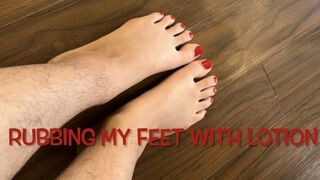 Rubbing my feet with lotion