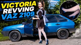 Vika schoolgirl white tights high heels revving 4K full video 17 min