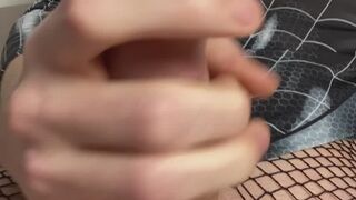 Hot femboy in spiderman cosplay jerks off into the camera