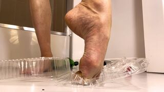 Crushing Plastic Trash Barefoot