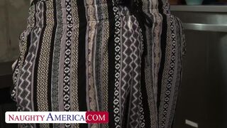 Busty babe Indica Flower takes cucumber sized dick from friend's boyfriend