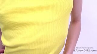 Thin 19 babe clinches whilst pussyfucked in studio
