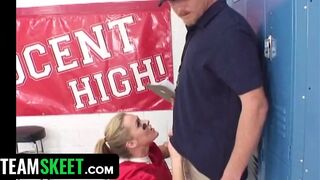 Sweet And Cute Teen Blonde Wants To Join The Football Squad And Lets The Couch Tries Her Out