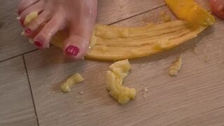 Elly’s Barefoot Glowing Legs Crushing Banana with Toes ASMR