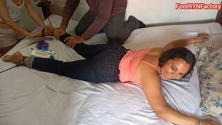 Tied Latina Tickled by Two – Hands, Gloves & Brushes All Over!