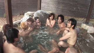 Japanese fuck party in the outdoor hot spring