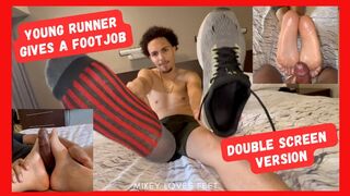 College Runner Gives A Footjob (Double Screen Angle)- Guys Feet, Male Feet, Gay Feet