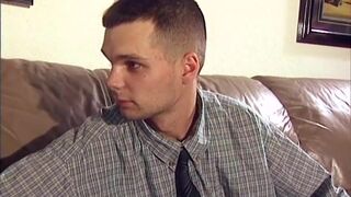 Coed sucks dick and fucks on couch
