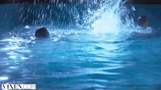 VIXEN Janice Griffith and Ivy Wolfe Sneak Into Backyard For Nighttime Pool