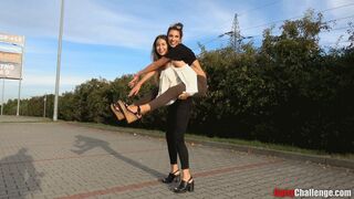 Lifted by Desire: Barbara and Michelle’s Playful Carrying in the Parking Lot (4K quality)
