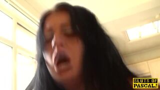 Chubby brit swallowing cum after a rough fuck