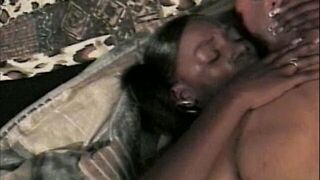 Tattooed ebony gets her pierced cunt railed by a muscular man with huge dick