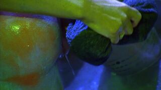 Sexy tattooed girls get some water fun and play with their dildo