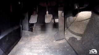 1418 (Pedals) - April Lee Bouncing in Her Black Dress & Pumps Cranking the Volvo
