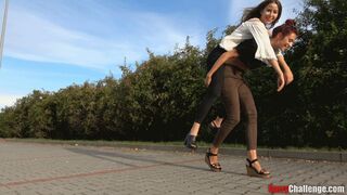 Lifted by Desire: Barbara and Michelle’s Playful Carrying in the Parking Lot (FullHD quality)