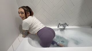 Kacie James Fully Clothed Sports Leggings Bath