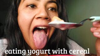 Eating yogurt with cereal