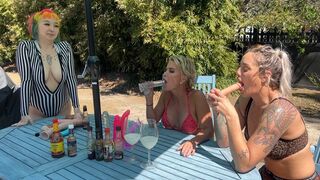 Hot Cocks! Tatiana Steele and Andi Vicious Compete to See Who Can Suck the Hottest Cock with Lux Gray as Referee featuring hot sauce on dildos, cock sucking, and hot blondes
