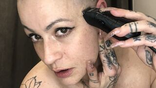 pretty tattooed girl shaves her hair