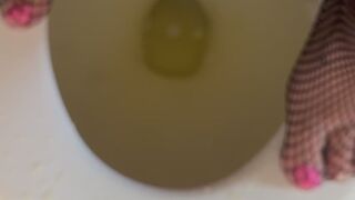 Standing in Toilet in Fishnets