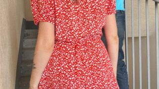 Woman sucks man in the entrance