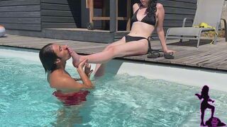 Poolside Foot Worship - Goddess Nyxia Plays With Her Sub in the Water