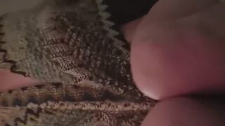 mini skirt and poncho strip tease, showing my natural big tits