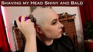 Shaving my Head Shiny and Bald - SD - featuring Jane Judge in this solo shave with both a buzzcut and a shave down to the skull Jane uses a cape, clipping it tight around her neck and shaving every little hair until she's bald and shiny on Janes Dungeon