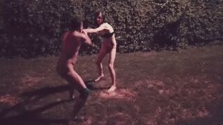 Streetfighter Jane strips and searches male, then fights him
