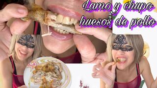 Licking and Sucking Chicken Bones (food-mouth fetish-crunch-chewing-dirty teeth-lick-sucking) FENIX10