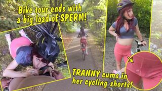 Bike tour ends with a big load of sperm! The tour continues with cum-covered cycling shorts!!
