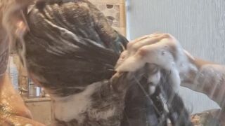 Bathe in My Divinity- washing long, curly, dark hair tresses