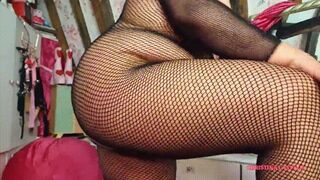 BIG HAIRY BBW ASS WORSHIP IN FISHNETS