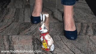 A big chocolate Bynny crushed with my cute blue high heels