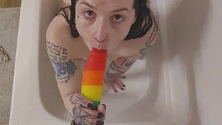 Shower Blowjob with Rainbow Toy