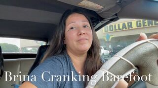 Brina Cranking Barefoot with Pink Nail Polish