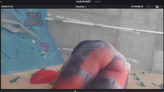 Giantess Layla climbs in superhero leggings