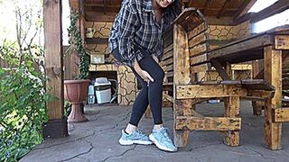 press your foot with a wooden bench m