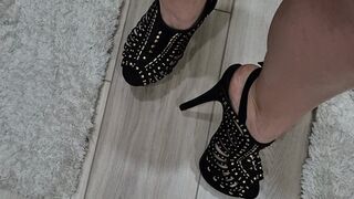 Strappy high heels moan