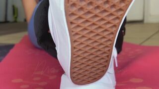 Watch me break in my thick white platform sneakers wearing white crew vans socks you better make it to the end to watch me squat on you (pov)