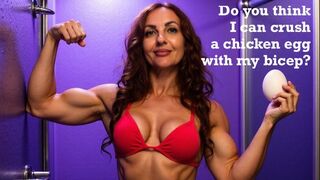 hard biceps trying to crush an egg