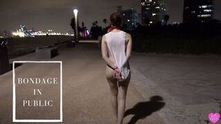 Light bondage and a revealing cutout dress in public