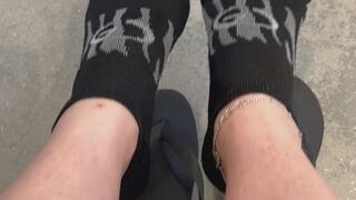 Public holeys socks walk