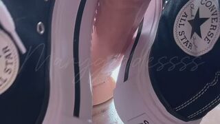 Watch me play and get naughty with my black and white high top thick platform converse paired with white crew socks.