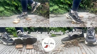 Leaving Muddy Footprints on Slices of Toast Bread under Chunky Sneakers