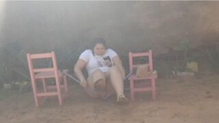 The broomstick couldn't hold the fat woman's weight.